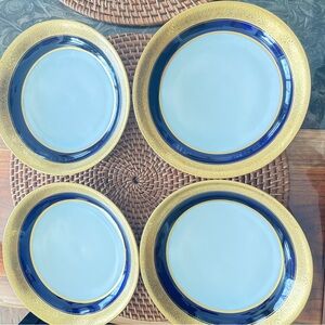 Vintage Union T low bowls (4) Czech Slovakia gold rim dark blue border